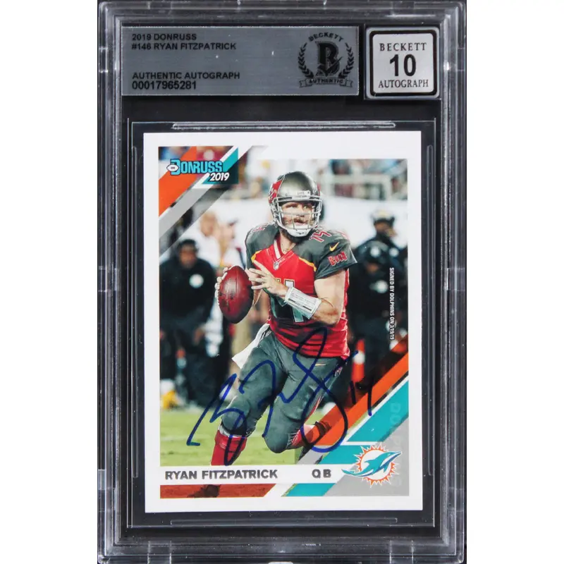 Dolphins Ryan Fitzpatrick Signed 2019 Donruss #146 Card Auto 10! BAS Slabbed