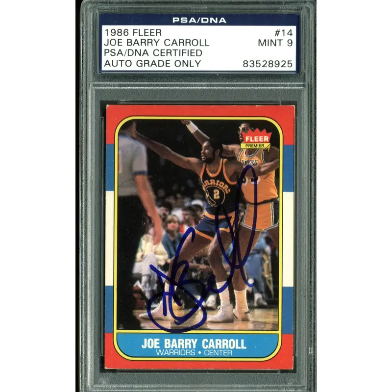 Warriors Joe Barry Carroll Signed 1986 Fleer #14 Card Auto Graded 9! PSA Slab