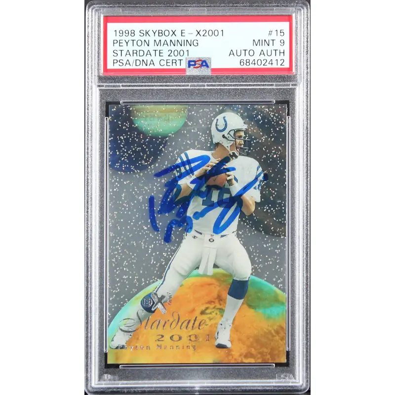 Colts Peyton Manning Signed 1998 Skybox E - X2001 #15 RC Card Auto 9! PSA Slab