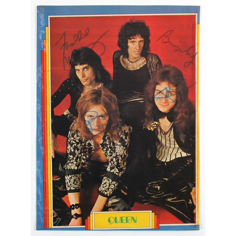 Queen (4) Mercury, May, Taylor & Deacon Signed 8.5x11.75 Magazine Page BAS
