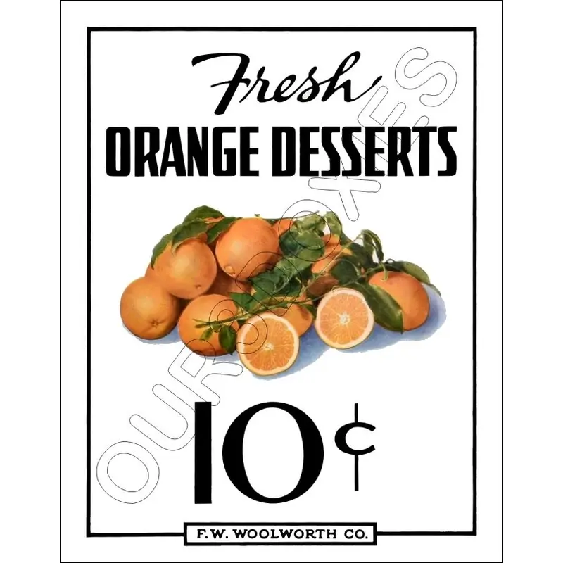 FW Woolworth Diner Store Counter Standup Sign - Orange Desserts - 2395