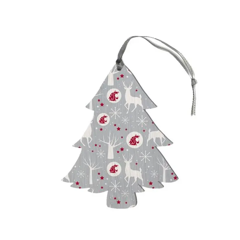 Grey WSU Wood Tree Christmas Ornament