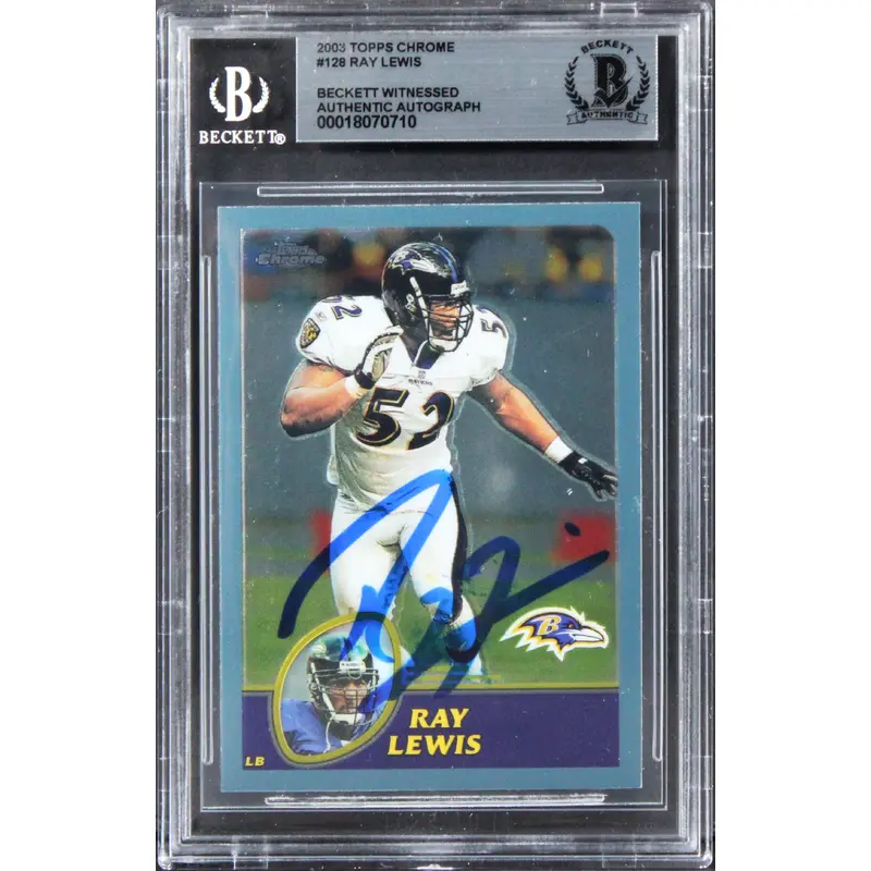 Ravens Ray Lewis Authentic Signed 2003 Topps Chrome #128 Card BAS Slabbed