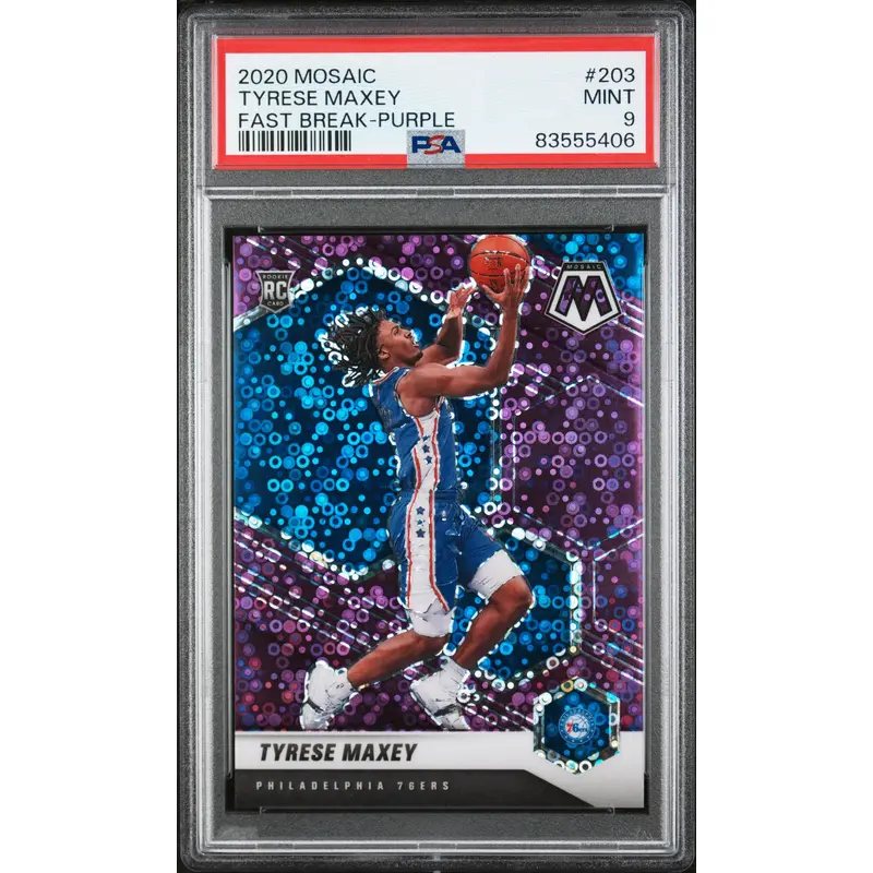 Tyrese Maxey 2020 Mosaic #203 Fast Break Purple #50/50 PSA 9 Mint