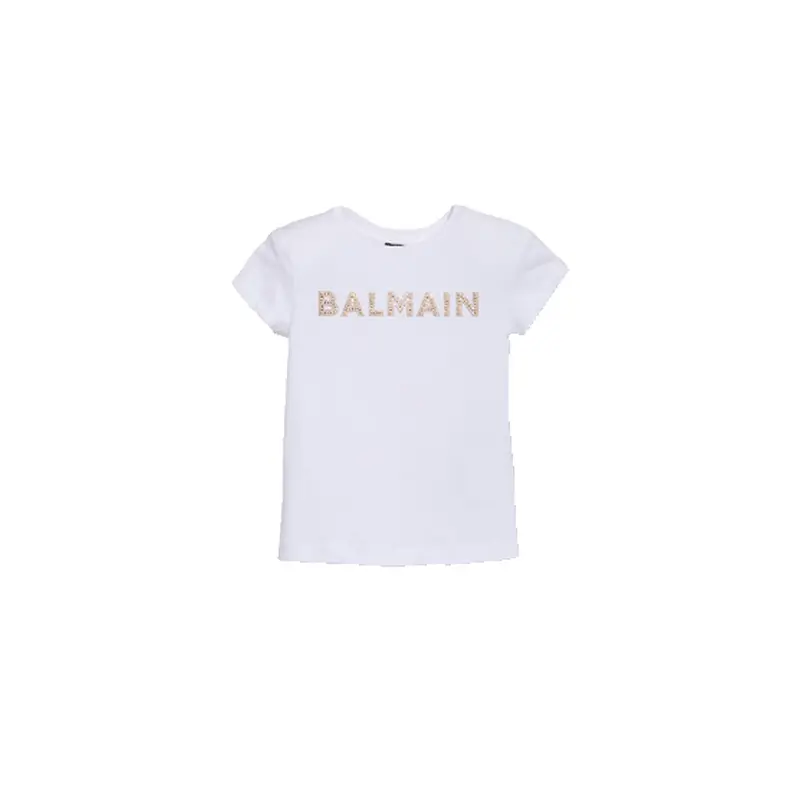 BALMAIN TSHIRT GIRLS SS TEE W/GLITTER LOGO WHT BT8A21 100