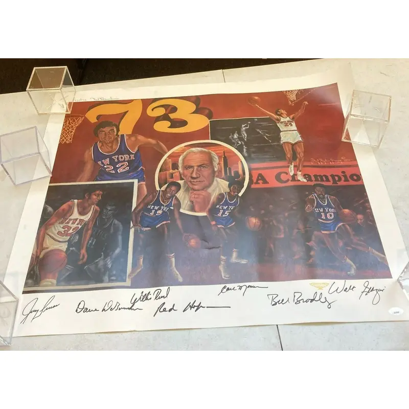 1972-73 New York Knicks NBA Champs Team Signed 29x24 Large Litho Photo JSA COA