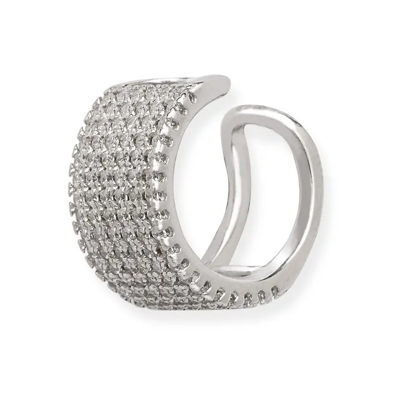 Sterling Silver Multi Row CZ Single Ear Cuff Earring