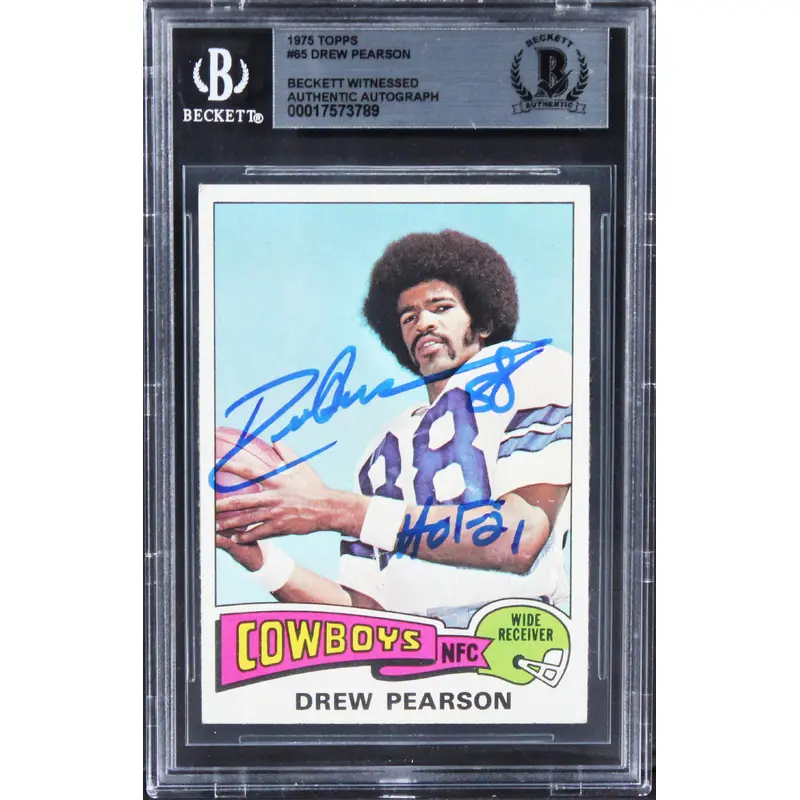 Cowboys Drew Pearson "HOF 21" Authentic Signed 1975 Topps #65 Card BAS Slabbed 2