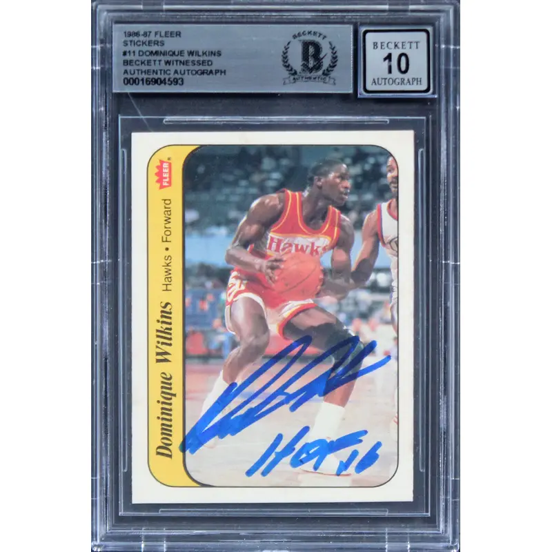 Hawks Dominique Wilkins HOF Signed 1986 Fleer Stickers #11 RC Auto 10 BAS Slab 2