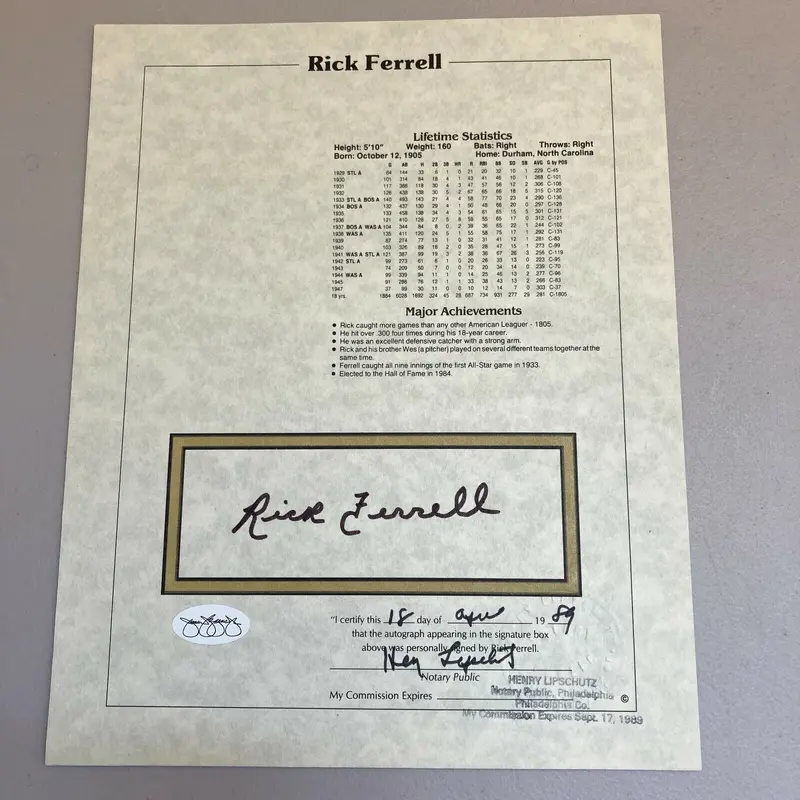 Lot Of (20) Rick Ferrell Signed Autographed Stat Sheets Baseball Hall Of Fame