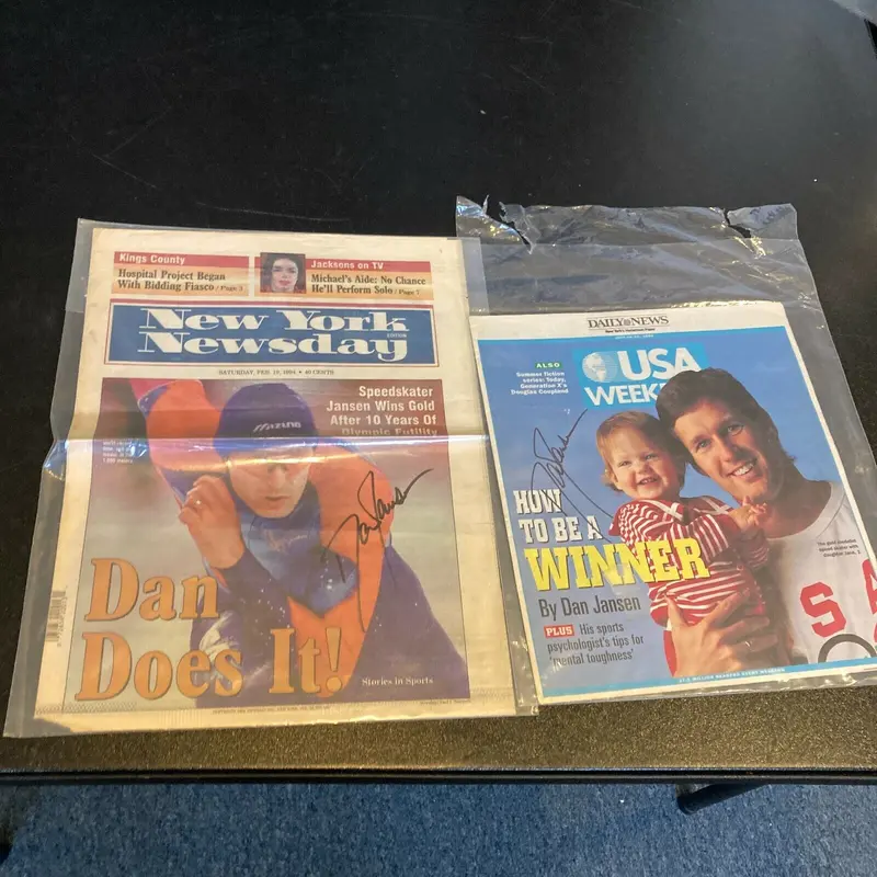 Lot Of (2) Dan Jansen Signed Autographed Newspapers