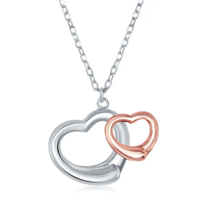 Sterling Silver Double Heart Necklace - Two Tone