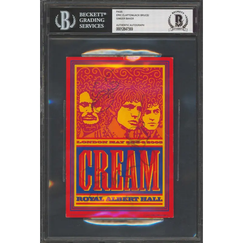 Cream (3) Clapton, Bruce & Baker Signed 2005 4x6 Royal Albert Hall Pass BAS Slab