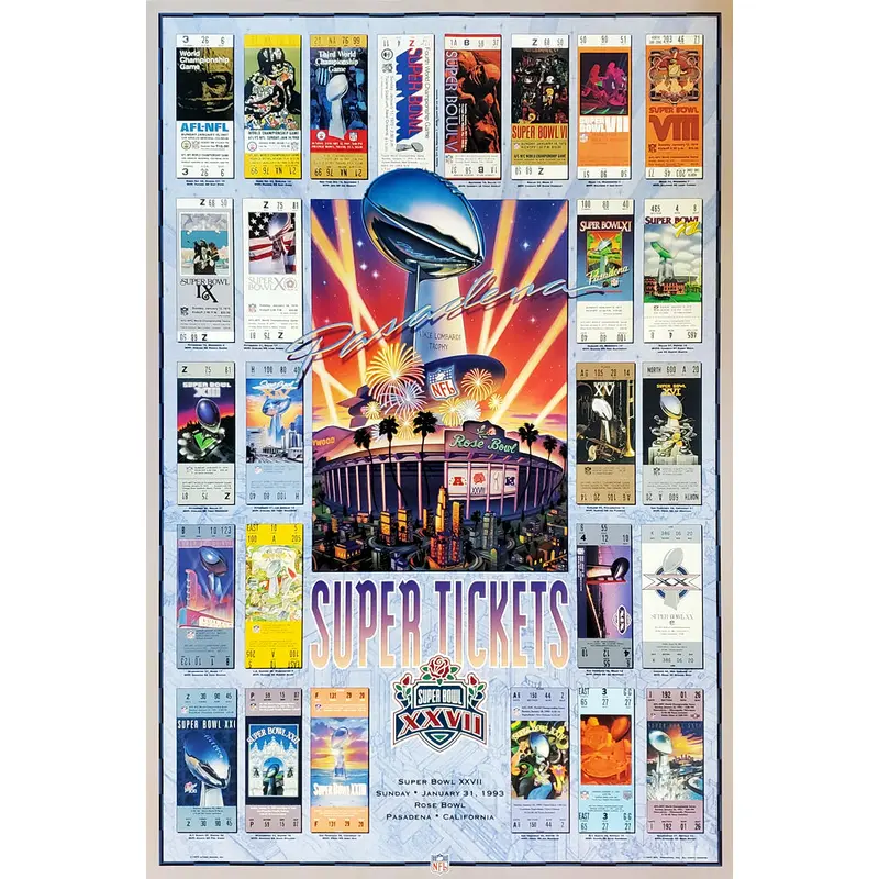 Super Bowl XXVII (1993) "Super Tickets" NFL Championship History Poster - Action Images