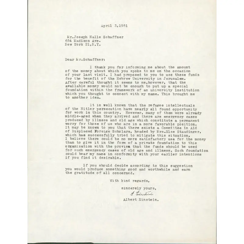 Albert Einstein Authentic Signed 8.5x11 1951 Typed Letter BAS #AB14598