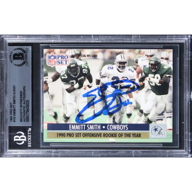 Cowboys Emmit Smith Authentic Signed 1991 Pro Set #1O Card BAS Slabbed