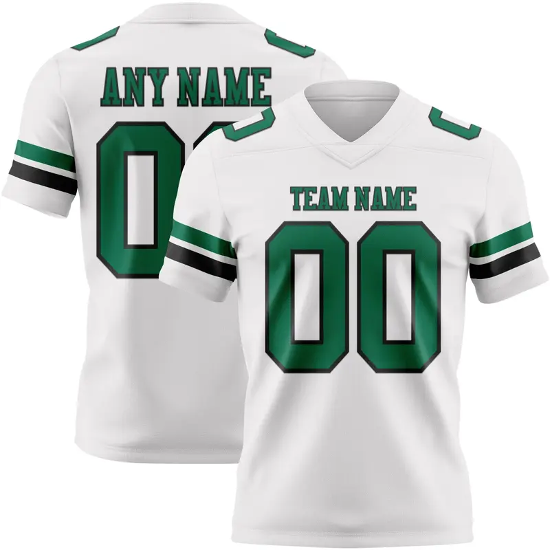 Custom White Kelly Green-Black Mesh Authentic Football Jersey
