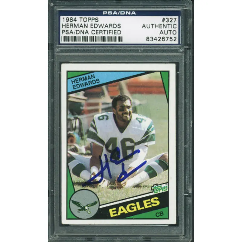 Eagles Herman Edwards Authentic Signed Card 1984 Topps #327 PSA/DNA Slabbed
