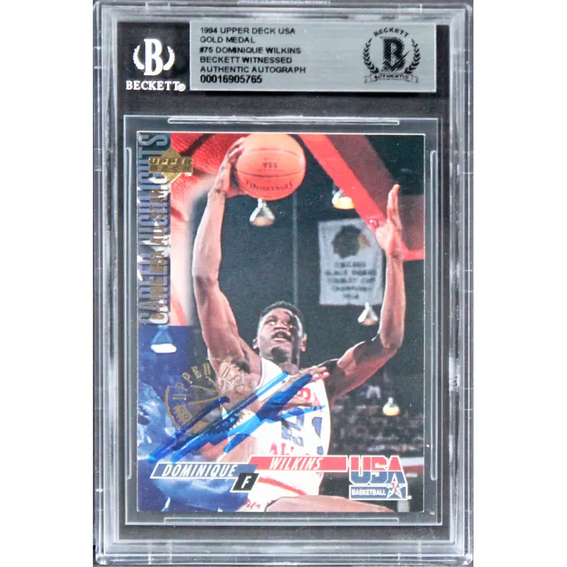 Hawks Dominique Wilkins Signed 1994 Upper Deck USA Gold Medal #75 Card BAS Slab