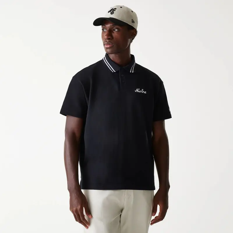 New Era Drop Shoulder Black Polo Shirt