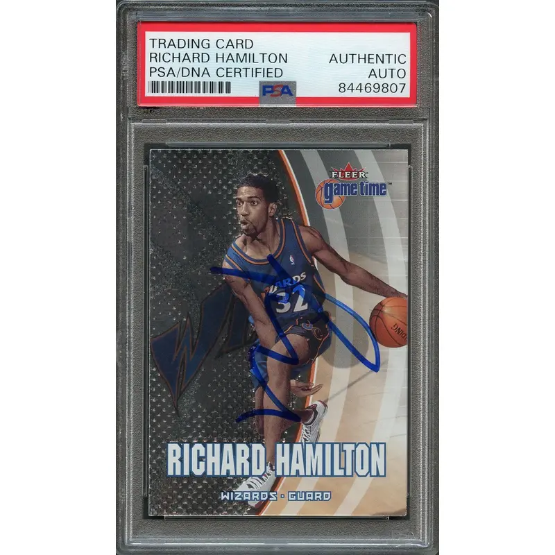 2000-01 Fleer Game Time #56 Richard Hamilton Signed Card AUTO PSA Slabbed Wizards