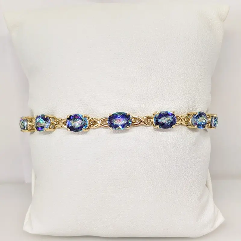14K MYSTIC TOPAZ OVAL (13) 6X8 ESTATE BRACELET 12.1 GRAMS