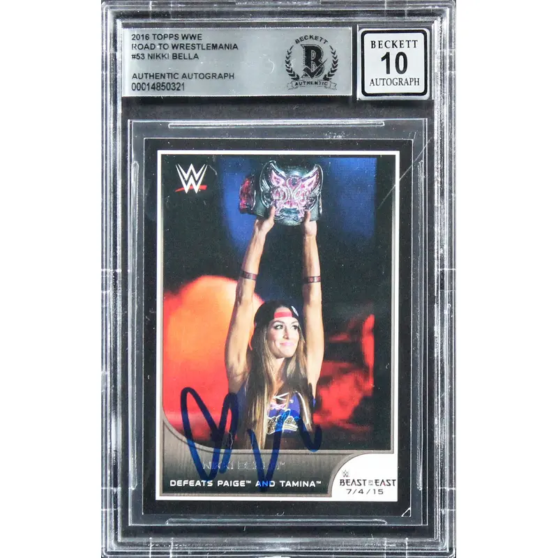 Nikki Bella Signed 2016 Topps WWE Road To Wrestlemania #53 Card Auto 10 BAS Slab
