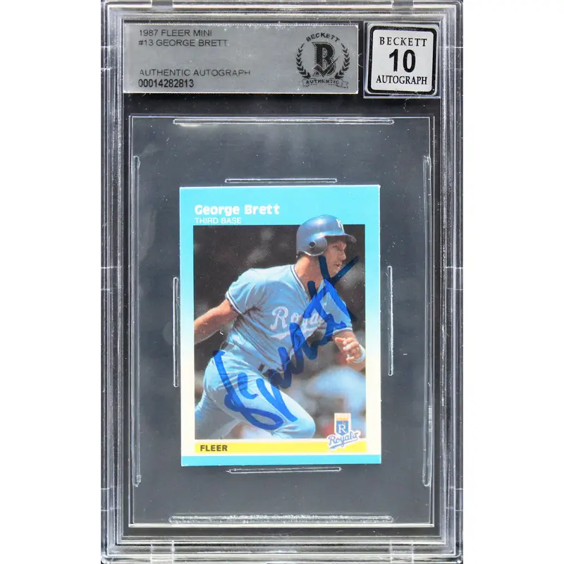 Royals George Brett Authentic Signed 1987 Fleer Mini #13 Card Auto 10! BAS Slab