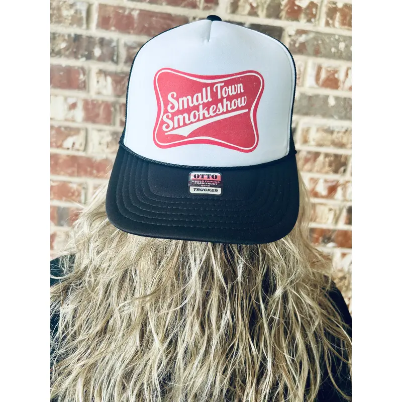 Small Town Smokeshow DTF Printed Black & White Trucker Hat