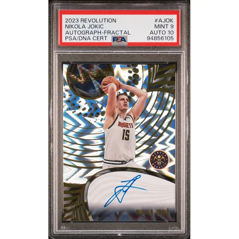 Nikola Jokic 2023 Panini Revolution Fractal Auto #22/50 PSA 9 Auto 10
