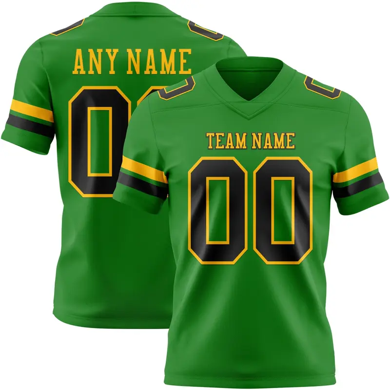 Custom Grass Green Black-Gold Mesh Authentic Football Jersey