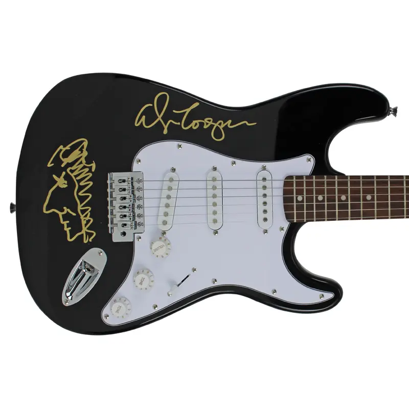 Alice Cooper Signed Black Electric Guitar w/ Self Portrait Sketch BAS #WC91081