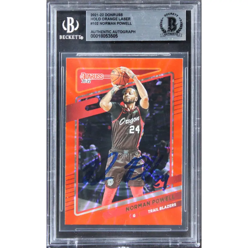 Blazers Norman Powell Signed 2021 Donruss Holo Org Laser #102 Card BAS Slabbed