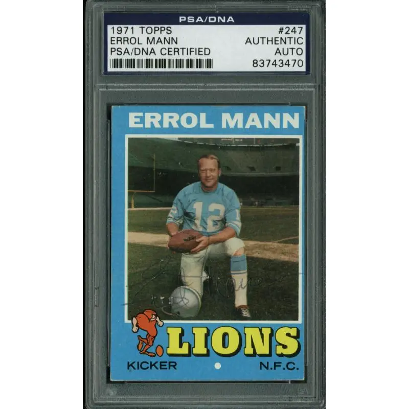 Lions Errol Mann Authentic Signed Card 1971 Topps #247 PSA/DNA Slabbed