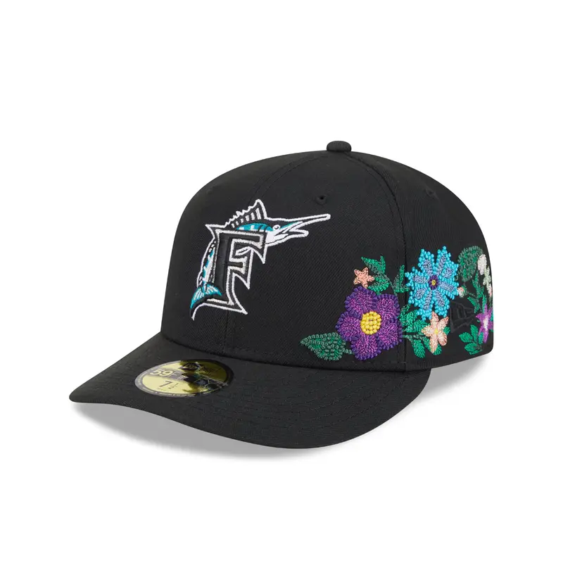 New Era - 59FIFTY Fitted Cap - Florida Marlins - TONAL FLORAL - Black