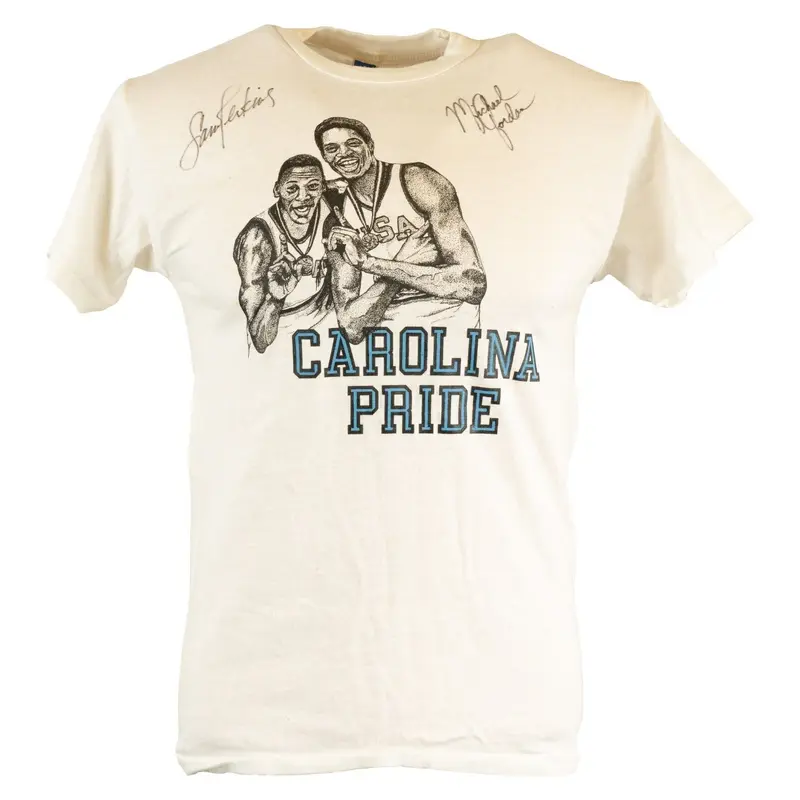 Michael Jordan & Sam Perkins Signed 1982 University North Carolina T-Shirt JSA