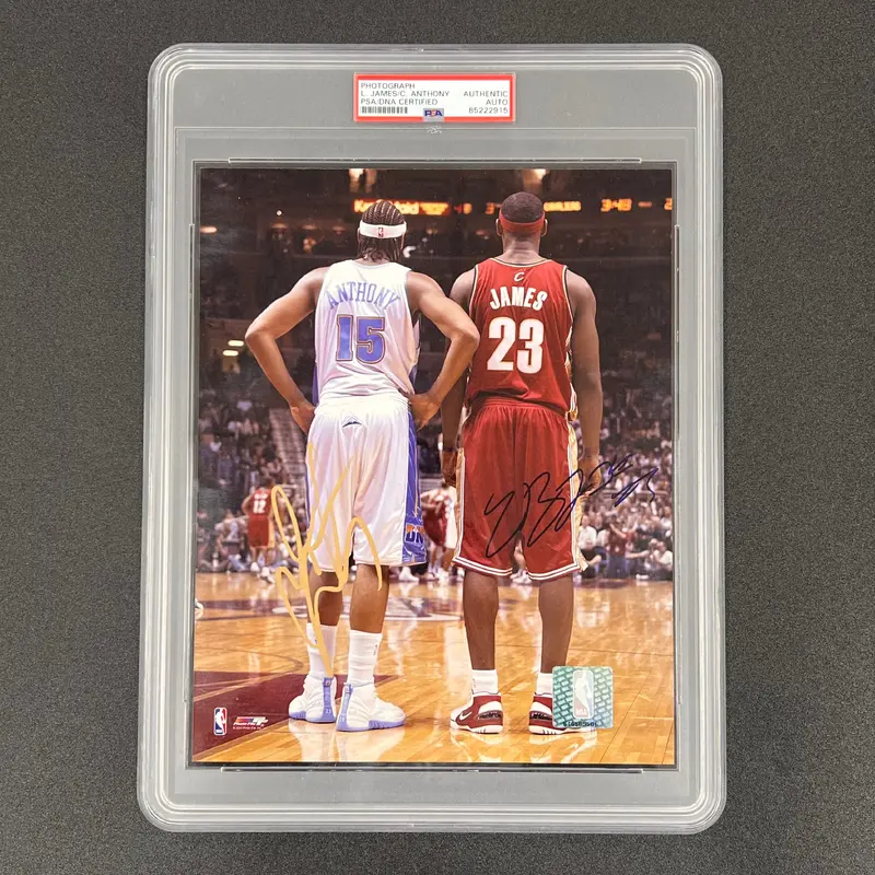 LeBron James & Carmelo Anthony Signed 8x10 PSA Slabbed Autographed