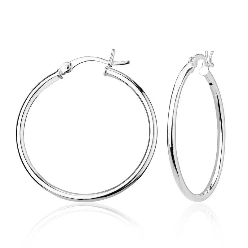 Sterling Silver 2x35mm High-Polished Hoop Earrings