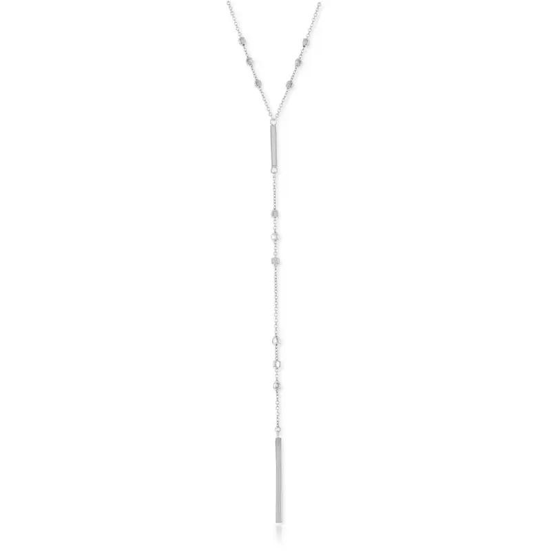 Sterling Silver Square Beads w/ Vertical Bars Lariat Necklace