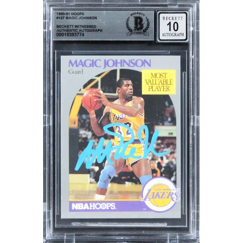 Lakers Magic Johnson Authentic Signed 1990 Hoops #157 Card Auto 10! BAS Slabbed