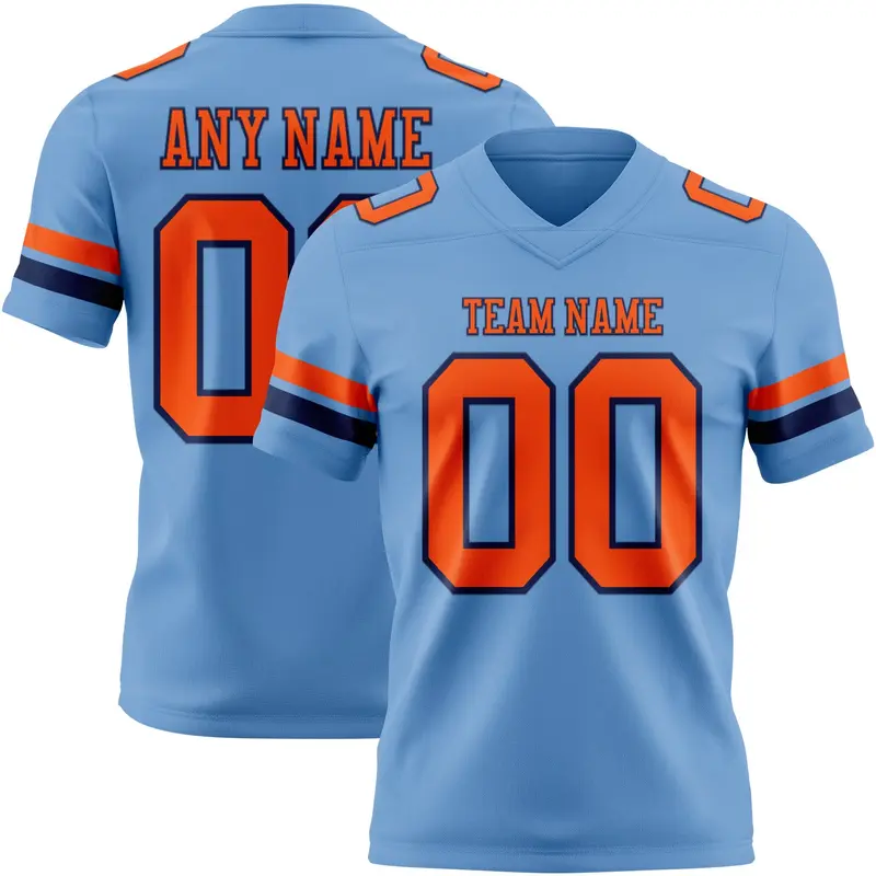 Custom Light Blue Orange-Navy Mesh Authentic Football Jersey