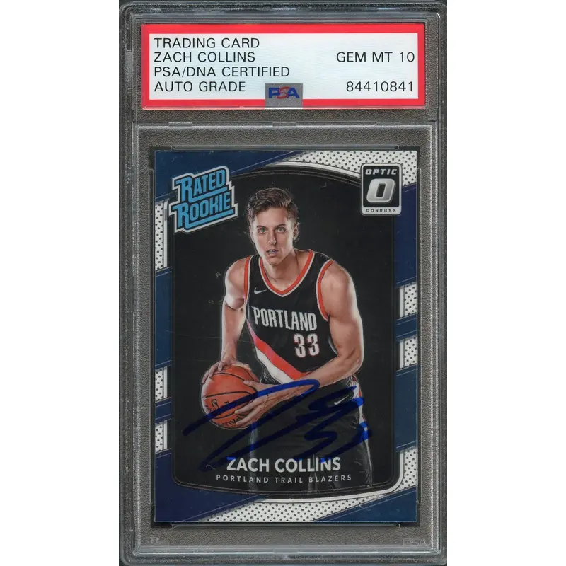 2017-18 Donruss Optic #191 ZACH COLLINS Signed Card AUT0 10 PSA Slabbed RC Blazers