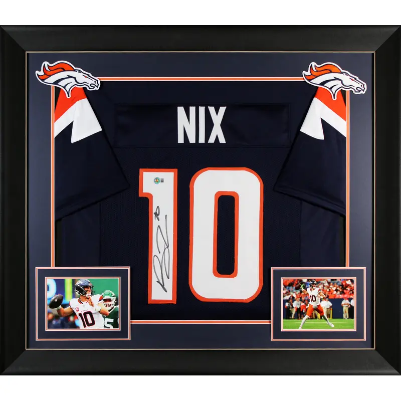 Bo Nix Authentic Signed Navy Blue Pro Style Framed Jersey BAS Witnessed