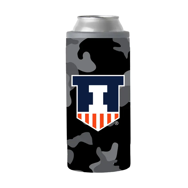 Illinois Black Camo 12oz Slim Can Coolie