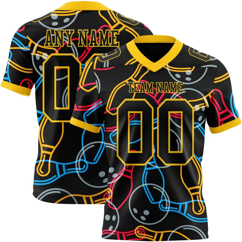 Custom Black Yellow 3D Pattern Bowling Mesh Authentic Football Jersey