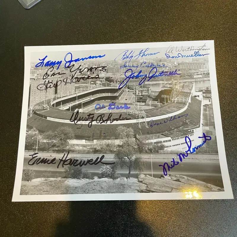 1954 New York Giants Legends Signed 8x10 Photo Ernie Harwell & Bobby Thomson