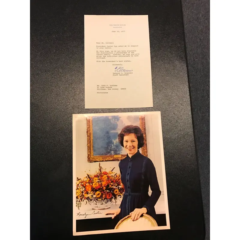 1977 Original Roslyn Carter White House Photo With Letter