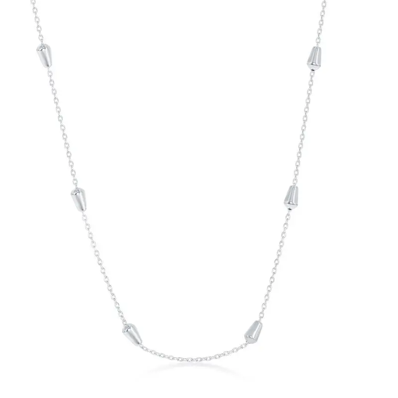Sterling Silver Bullet Beaded Chain - Rhodium Plated