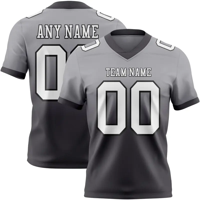 Custom Gray White Steel Gray-Black Mesh Authentic Fade Fashion Football Jersey