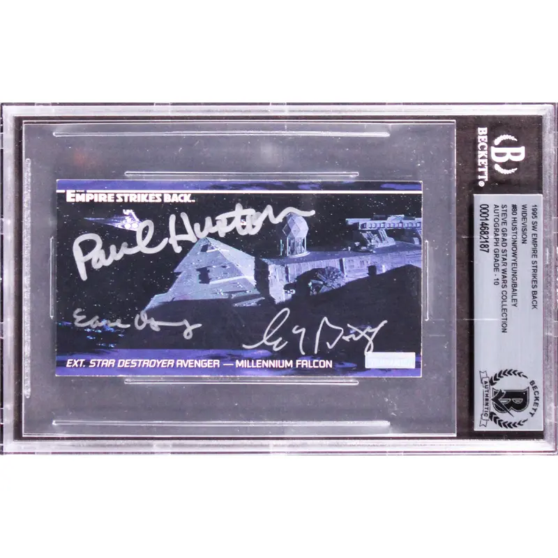 Star Wars (3) Huston, Bailey +1 Signed 1995 ESB WV #80 Card Auto 10! BAS Slabbed